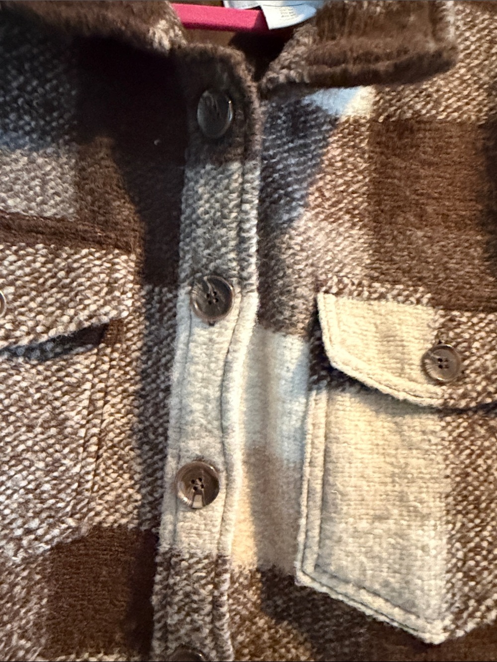 House of Harlow 1960 Brown & Cream Plaid Cropped Shacket - Picture 4 of 6